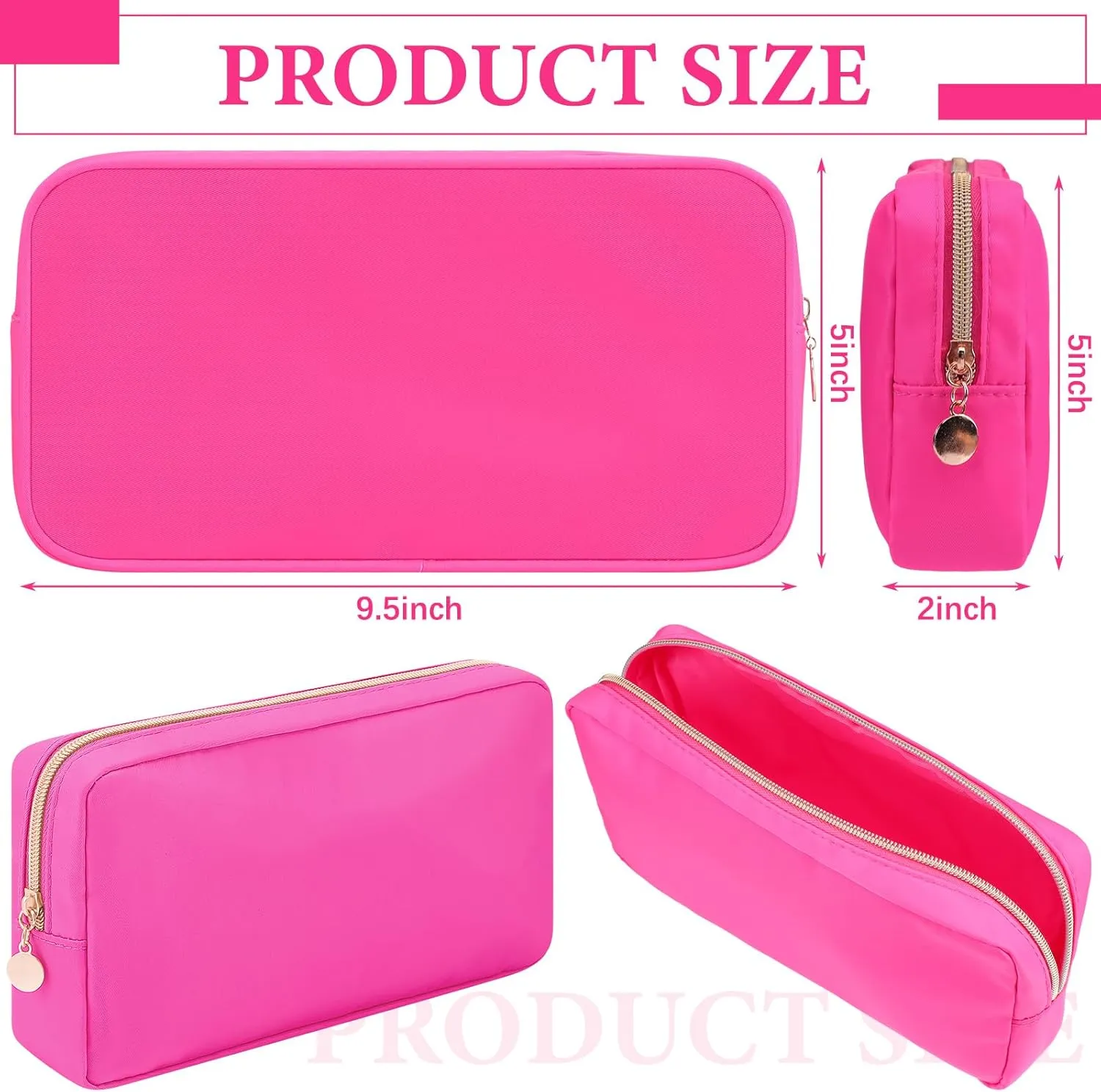 Hushee 4 Pcs Nylon Makeup Bag Preppy Zipper Pouch Waterproof Nylon Toiletry Storage Bag for Women(Small,Hot Pink)