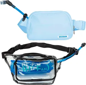 Hydration Fanny Pack with Bladder, 17oz BPA-Free, Hands-Free Design, Secure Pockets, Ideal for Athletic Outdoor Activities, Travel and More – 1 Light Blue, and 1 Clear Pack