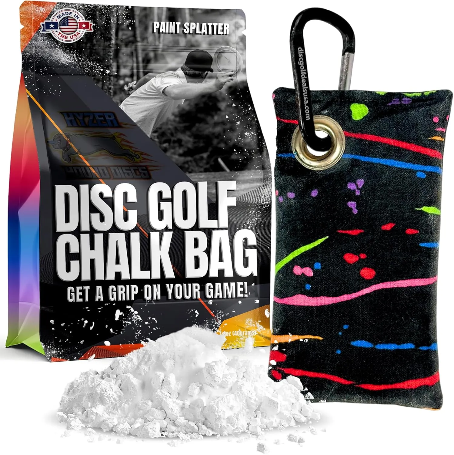 HYZER HOUND DISCS Disc Golf Chalk Bag | Dry Your Hands in the Heat of Summer | Attaches to Bag with a Carabiner | Improve Your Hand Grip for Consistency | Essential Disc Golf Accessories | Chalk