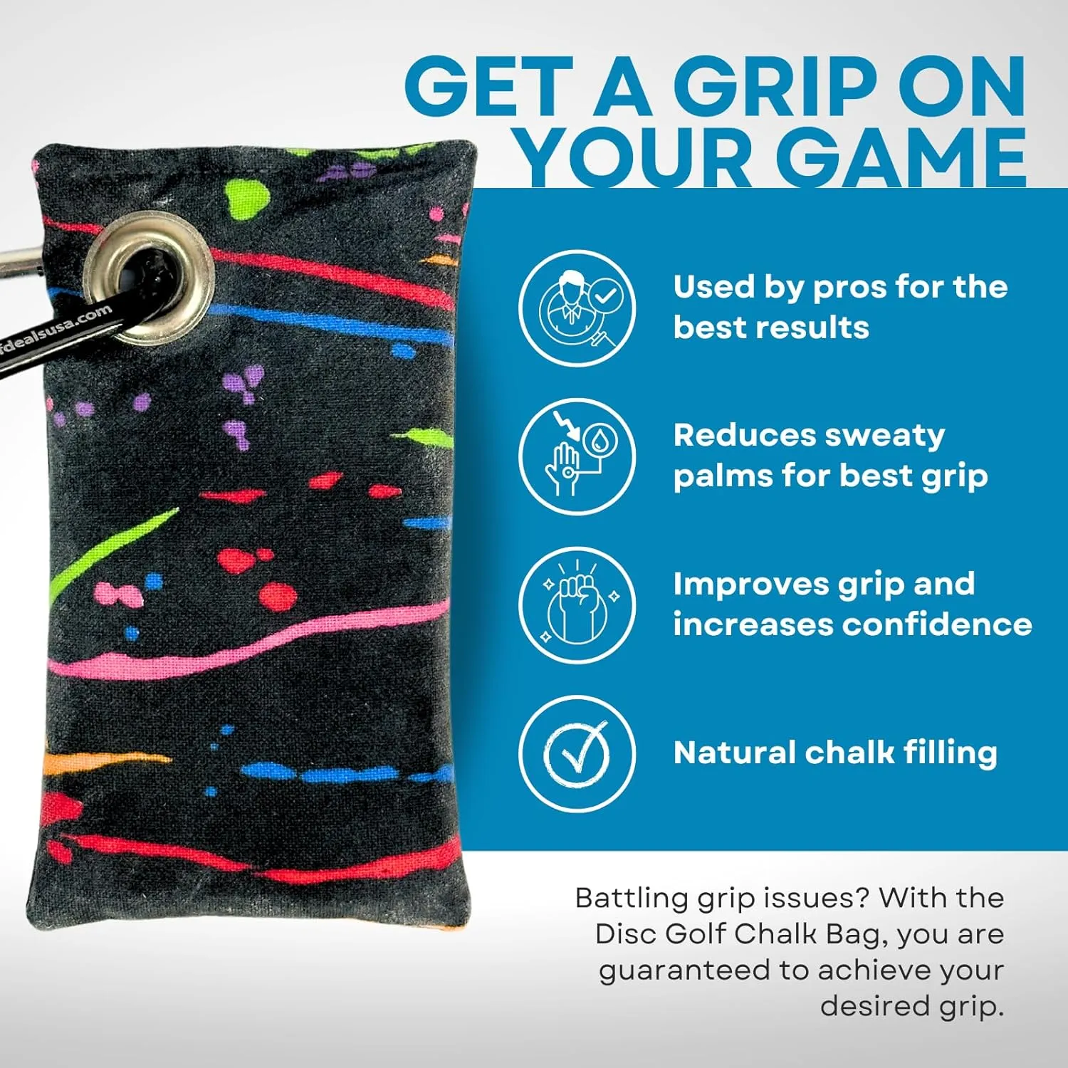 HYZER HOUND DISCS Disc Golf Chalk Bag | Dry Your Hands in the Heat of Summer | Attaches to Bag with a Carabiner | Improve Your Hand Grip for Consistency | Essential Disc Golf Accessories | Chalk