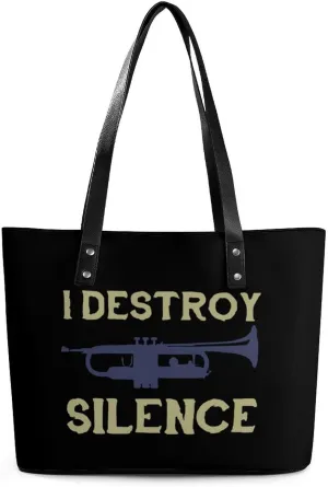 I Destroy Silence Trumpet Fashion Tote Bag for Women Handbags Large Capacity Shoulder Bags Purses with Zippered