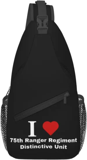 I love 75th Ranger Regiment Distinctive Unit Crossbody Bags For Women Men Chest Backpack Gym Shoulder Bag Travel Outdoor Sports Casual Crossbody Bags