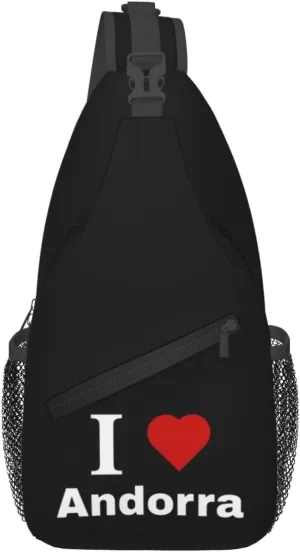 I love Andorra Crossbody Bags For Women Men Chest Backpack Gym Shoulder Bag Travel Outdoor Sports Casual Crossbody Bags