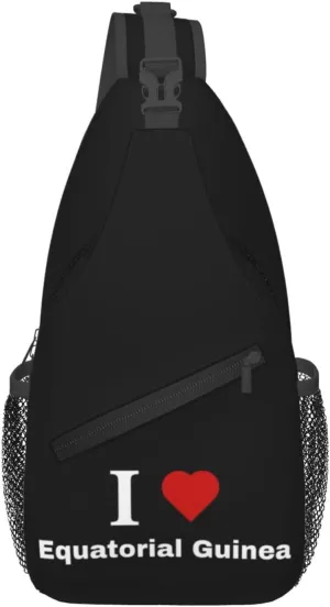 I love Equatorial Guinea Crossbody Bags For Women Men Chest Backpack Gym Shoulder Bag Travel Outdoor Sports Casual Crossbody Bags