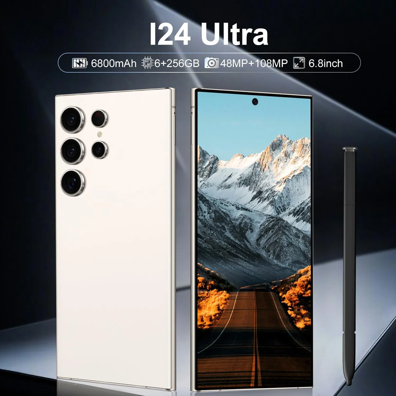 I24 Ultra 5G Unlocked Phones, Built in Pen, Smartphone Battery 6800mAh 6.8" HD Screen Unlocked Cell Phone, 6 256GB Android13 with 128G Memory Card, Face ID/Fingerprint Lock/GPS (White)