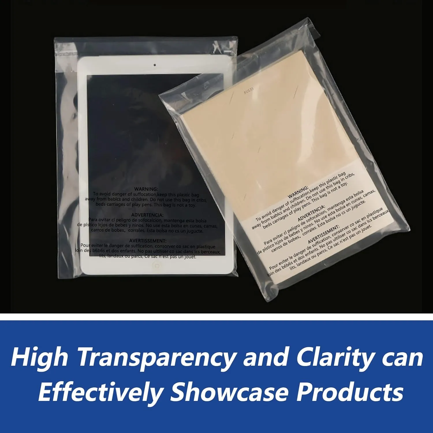 iMailer - 100 Count - 11" x 14" Clear Plastic Poly Bags with Suffocation Warning for Prints, Photos, Documents, Clothing, T-Shirt - Resealable Adhesive,Not Strong