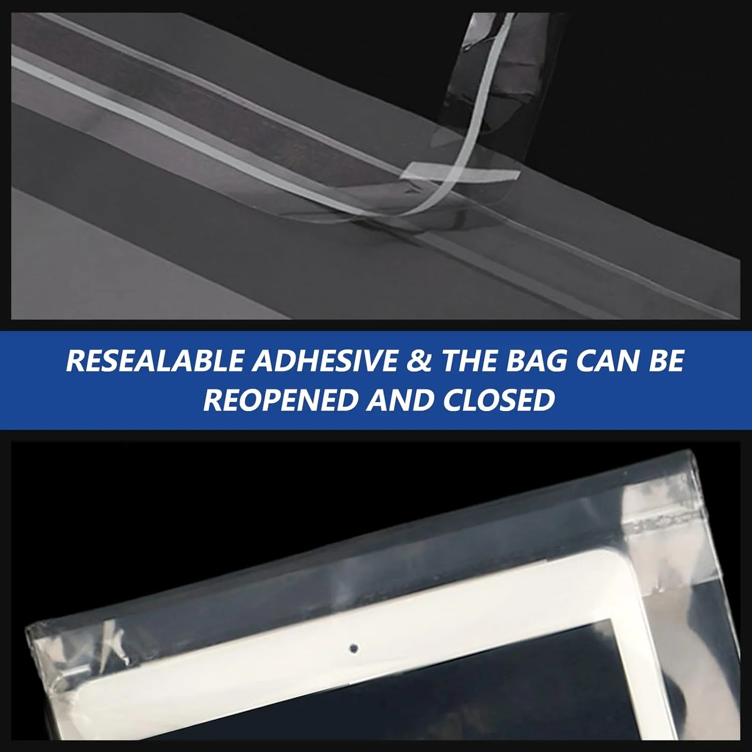 iMailer - 200 Count - 13" x 15" Clear Plastic Poly Bags with Suffocation Warning for Clothing, T-Shirts, Pants-Resealable Adhesive,Not Strong