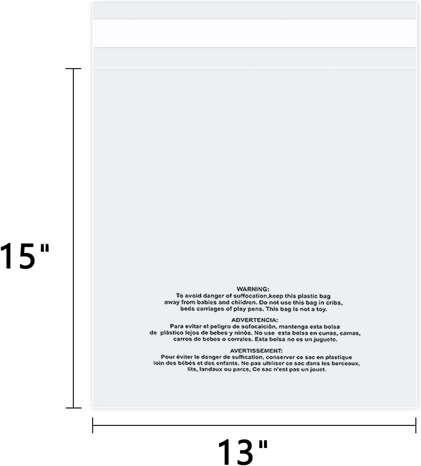 iMailer - 200 Count - 13" x 15" Clear Plastic Poly Bags with Suffocation Warning for Clothing, T-Shirts, Pants-Resealable Adhesive,Not Strong