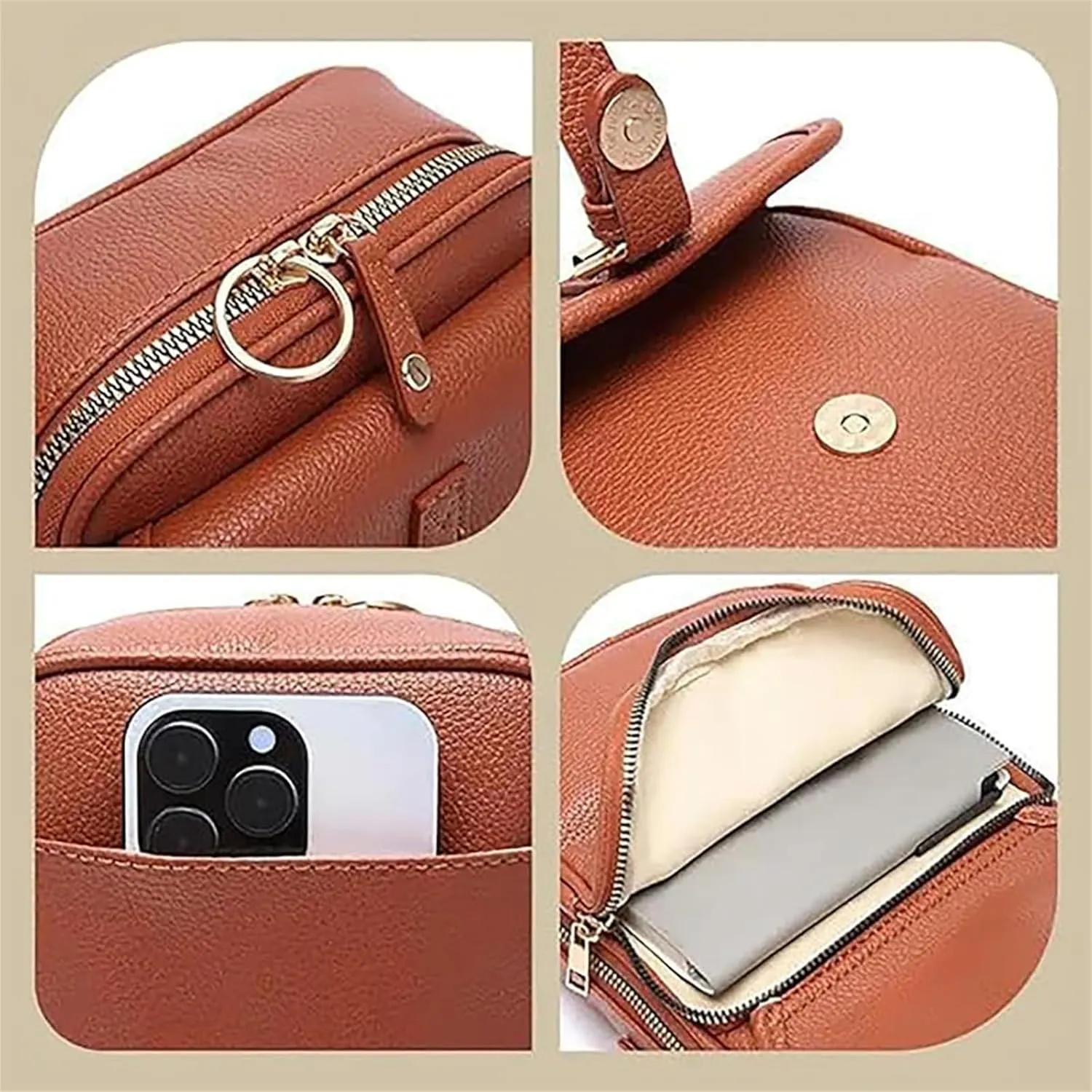 Implementarch Crossbody Leather Bag, Forcipower Crossbody Leather Bag, Anti Theft Shoulder Bags for Women Travel