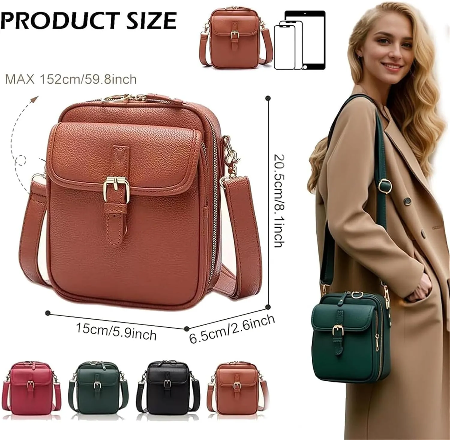 Implementarch Crossbody Leather Bag, Forcipower Crossbody Leather Bag, Anti Theft Shoulder Bags for Women Travel