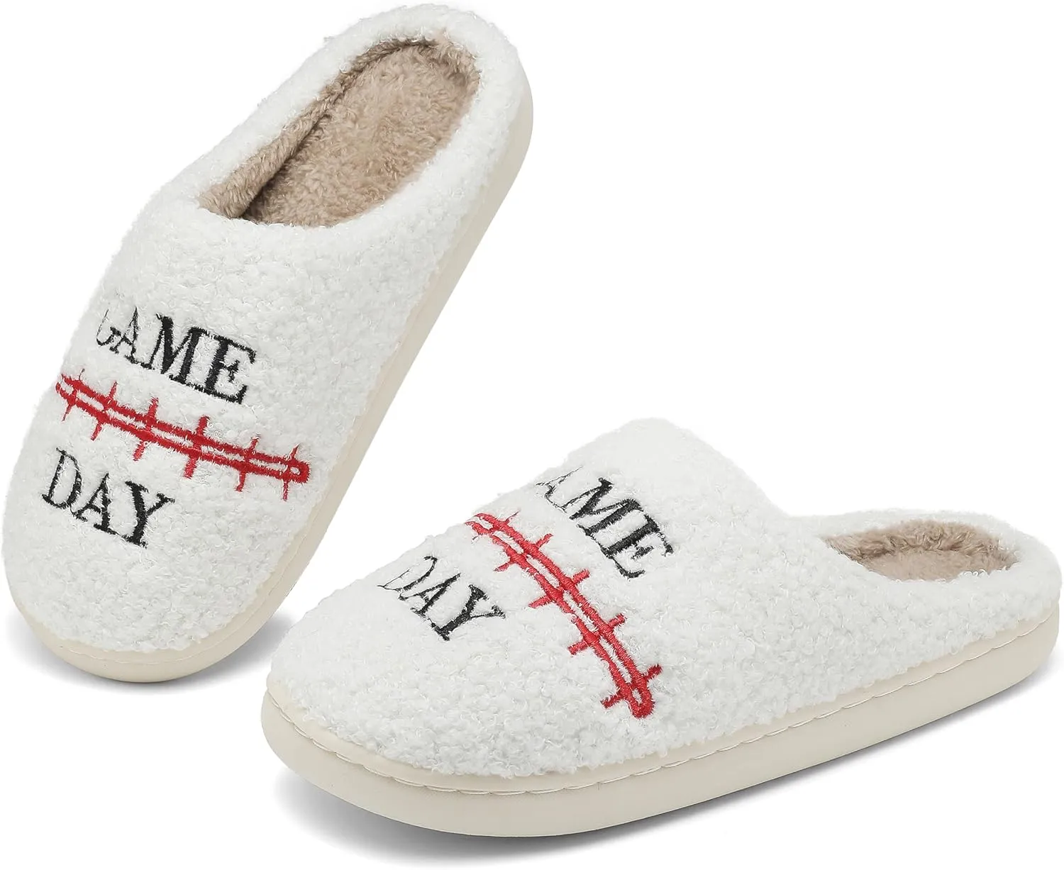 INMINPIN Women Men Ball Sports Slippers Soft Curly Plush House Shoes Cozy Bedroom Slippers Indoor Outdoor with Non Slip Sole for Sports Fan