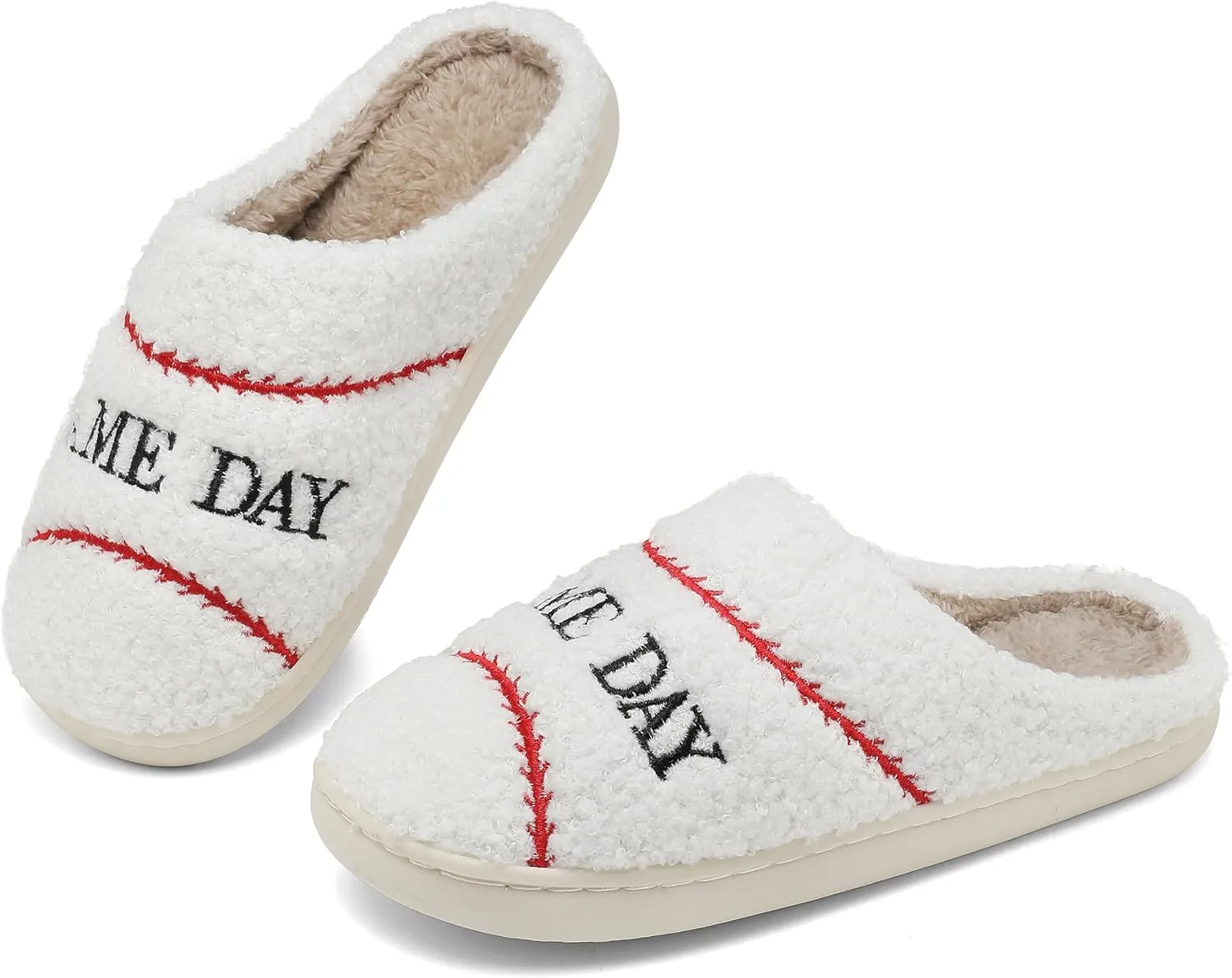 INMINPIN Women Men Ball Sports Slippers Soft Curly Plush House Shoes Cozy Bedroom Slippers Indoor Outdoor with Non Slip Sole for Sports Fan