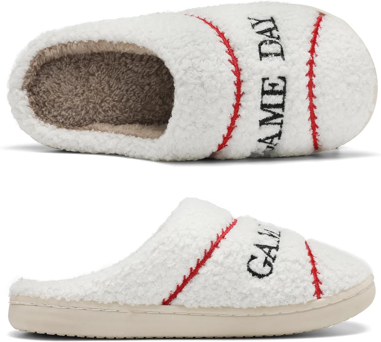 INMINPIN Women Men Ball Sports Slippers Soft Curly Plush House Shoes Cozy Bedroom Slippers Indoor Outdoor with Non Slip Sole for Sports Fan