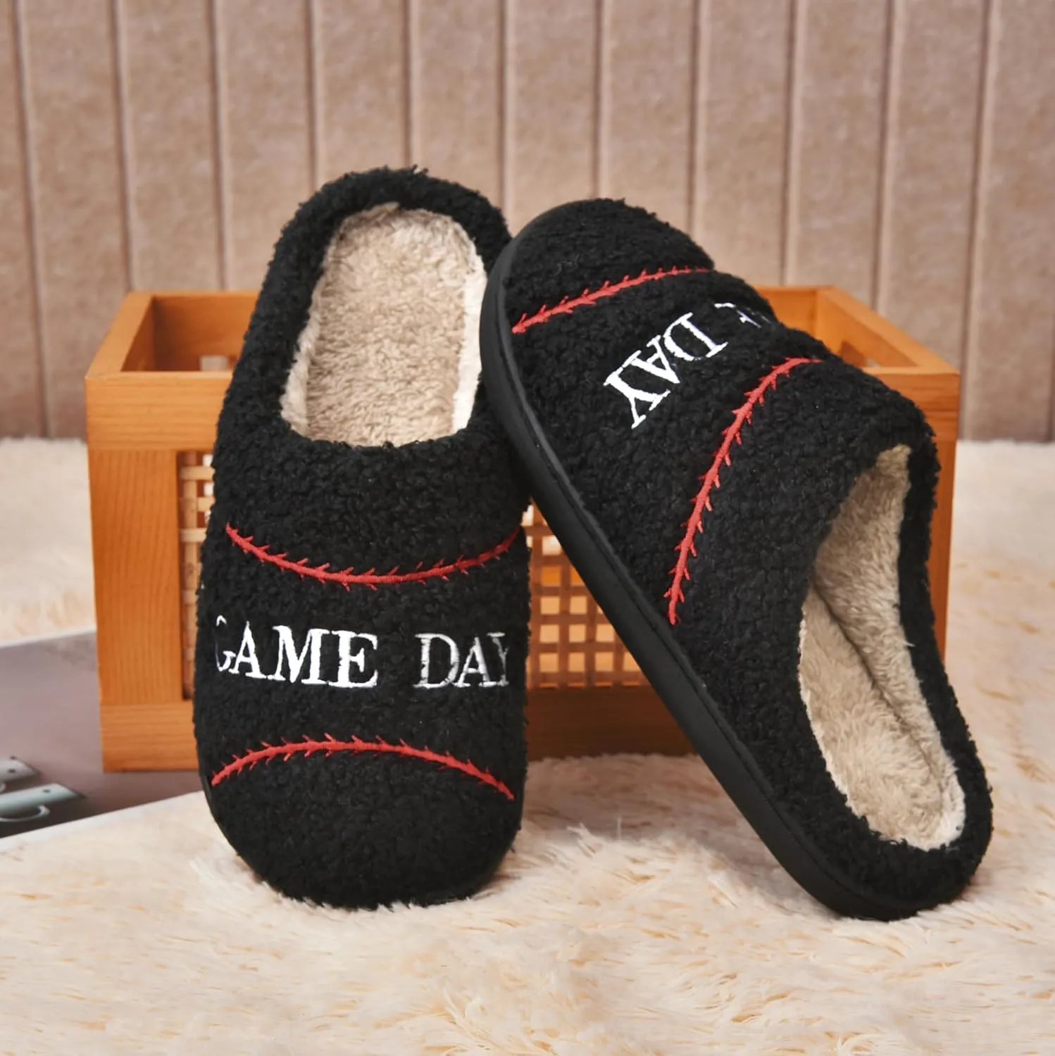 INMINPIN Women Men Ball Sports Slippers Soft Curly Plush House Shoes Cozy Bedroom Slippers Indoor Outdoor with Non Slip Sole for Sports Fan
