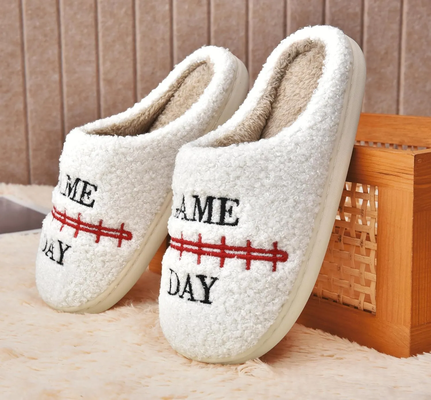 INMINPIN Women Men Ball Sports Slippers Soft Curly Plush House Shoes Cozy Bedroom Slippers Indoor Outdoor with Non Slip Sole for Sports Fan