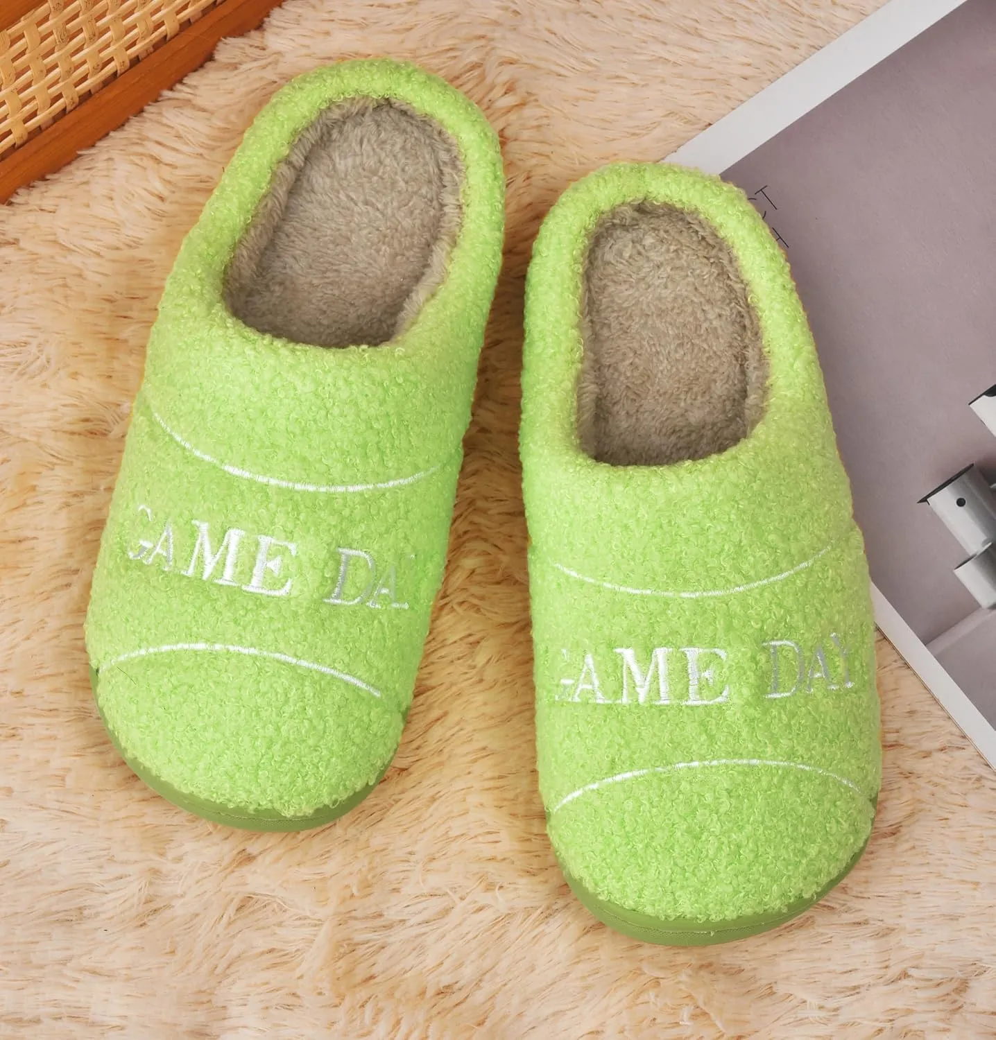 INMINPIN Women Men Ball Sports Slippers Soft Curly Plush House Shoes Cozy Bedroom Slippers Indoor Outdoor with Non Slip Sole for Sports Fan