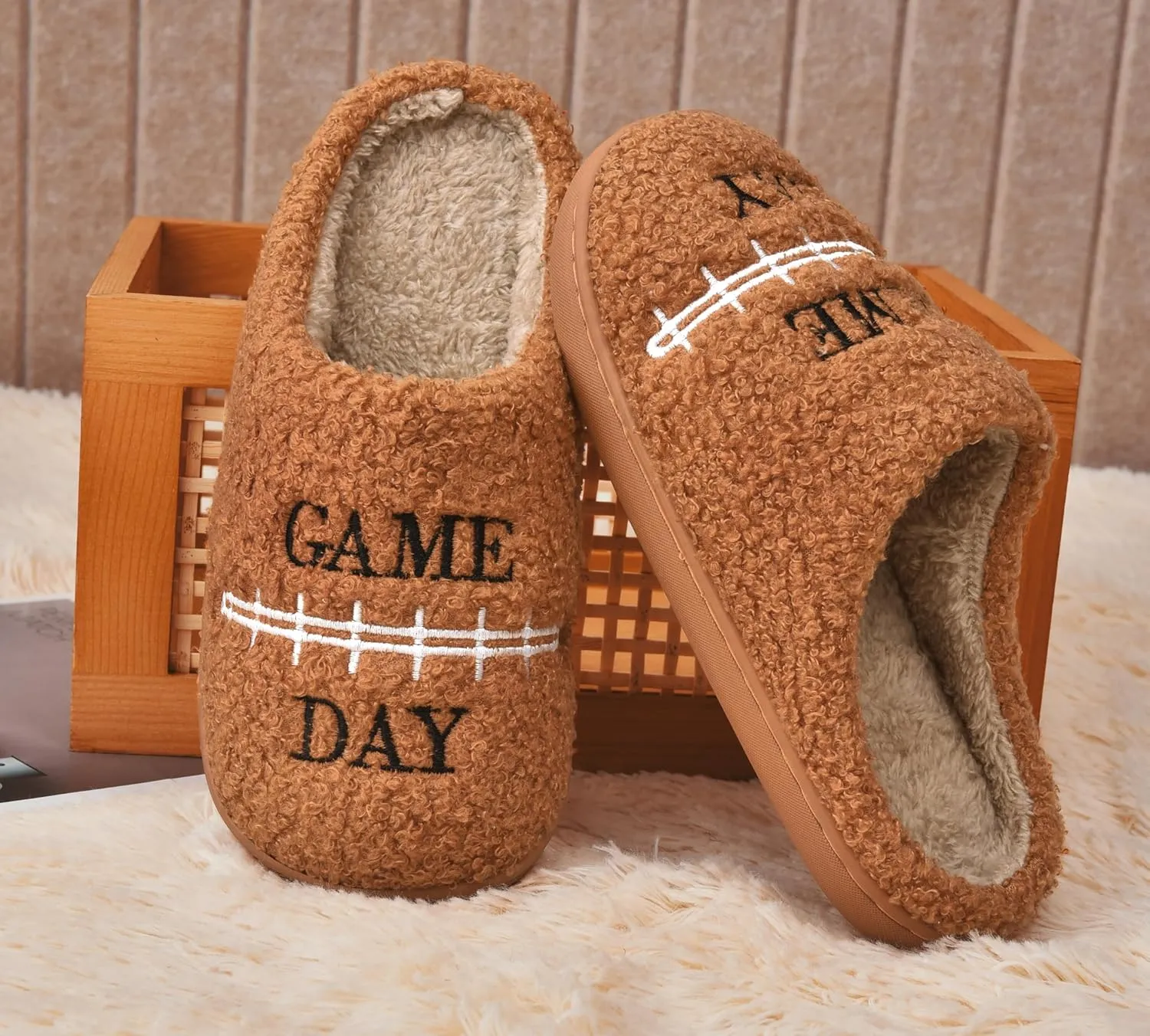 INMINPIN Women Men Ball Sports Slippers Soft Curly Plush House Shoes Cozy Bedroom Slippers Indoor Outdoor with Non Slip Sole for Sports Fan