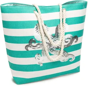 inOne Octopus Beach Bag, 21.6" Large Tote Bag Heavy Duty Handbag with Rope Handles and Sequin Octopus