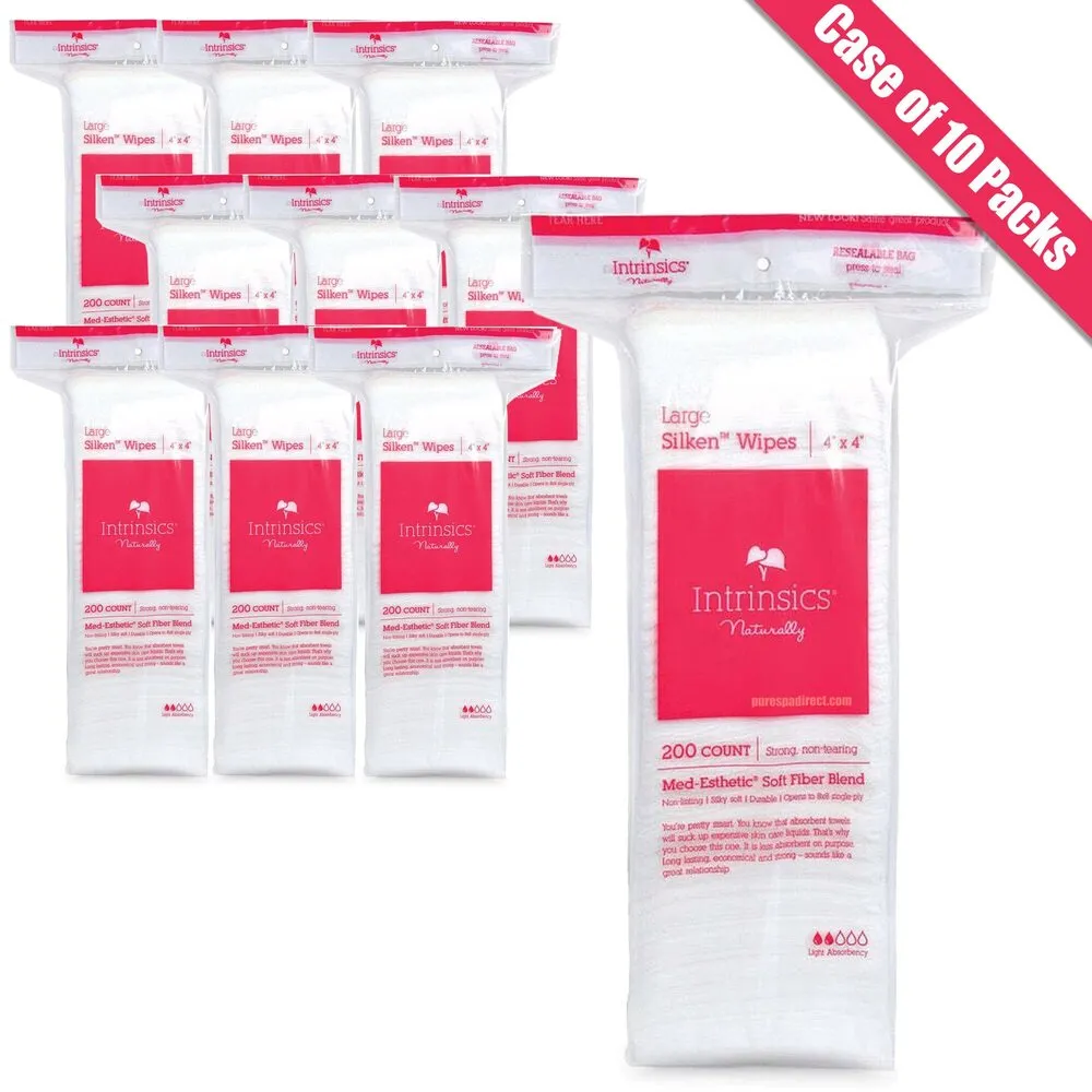 Intrinsics Silken Non-Woven Esthetic Wipes - Large - 4" X 4" - Med-Esthetic&reg; Soft Fiber Blend / 200 Count per Resealable Bag X 10 Bags = Case of 2,000 Silken Esthetic Wipes