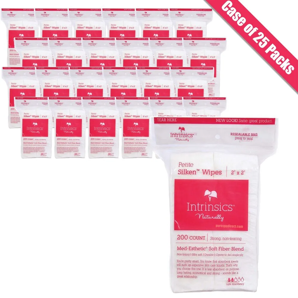 Intrinsics Silken Non-Woven Esthetic Wipes - Petite - 2" X 2" - Med-Esthetic&reg; Soft Fiber Blend / 200 Count per Resealable Bag X 25 Bags = Case of 5,000 Silken Esthetic Wipes