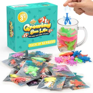 IPIDIPI TOYS Water Growing Sea Creature Toys for Kids – Ocean-Themed Party Favors, Goodie Bag Stuffers, Mini Sea Animals, Underwater Fun for Boys and Girls – Assorted Color, Pack of 52
