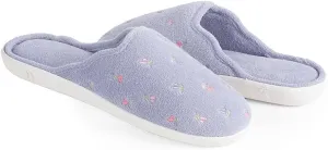 isotoner Women's Terry Embroidered Scalloped Clog, White, 6.5-7 M US