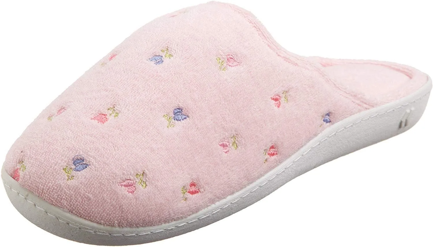 isotoner Women's Terry Scalloped Embroidered Clog Slippers, XS, Pink