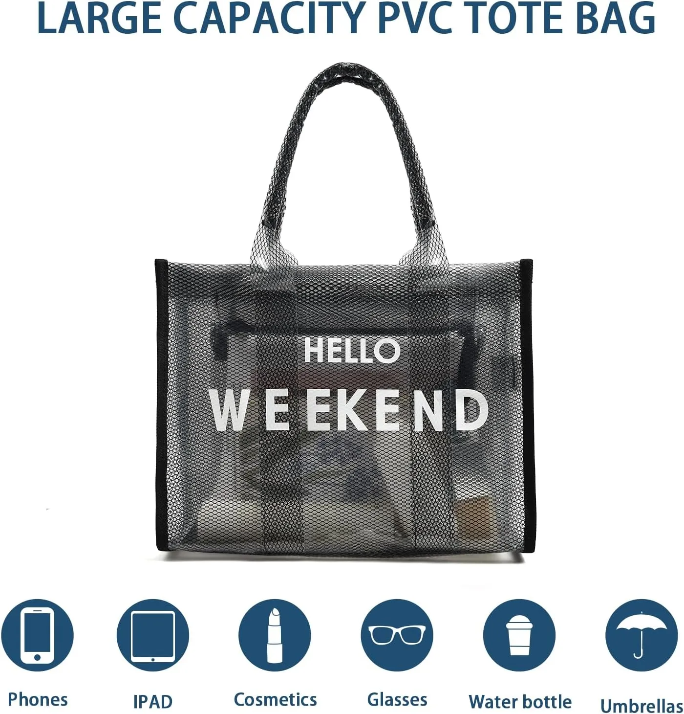 IwIeIaIrI Clear Tote Bag PVC Beach Bag Women's Large Crossbody Shoulder Bag with Zipper