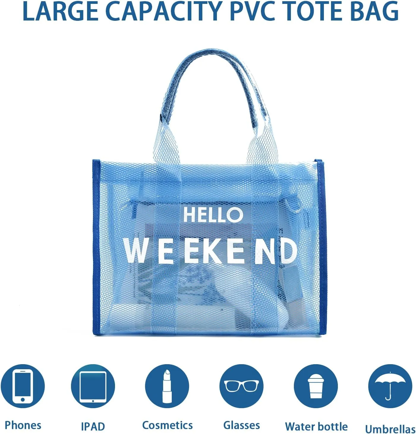 IwIeIaIrI Clear Tote Bag PVC Beach Bag Women's Large Crossbody Shoulder Bag with Zipper
