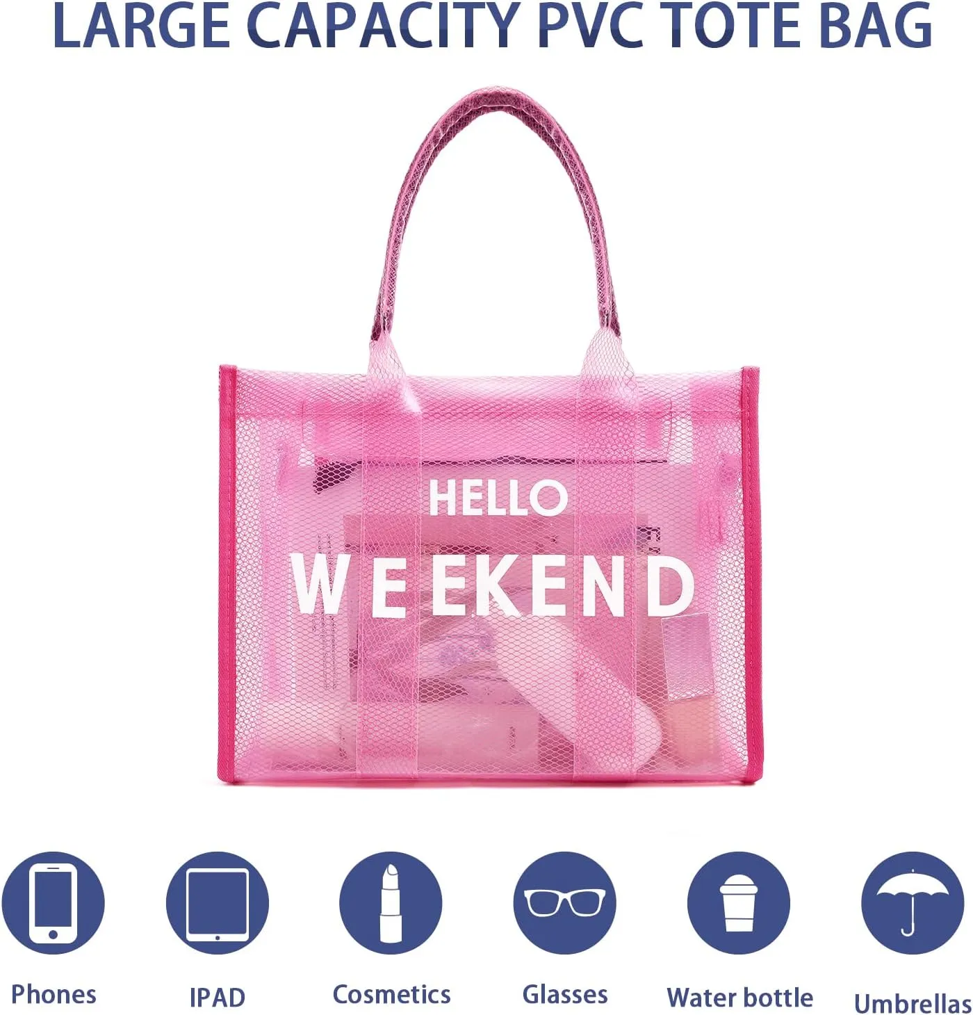 IwIeIaIrI Clear Tote Bag PVC Beach Bag Women's Large Crossbody Shoulder Bag with Zipper