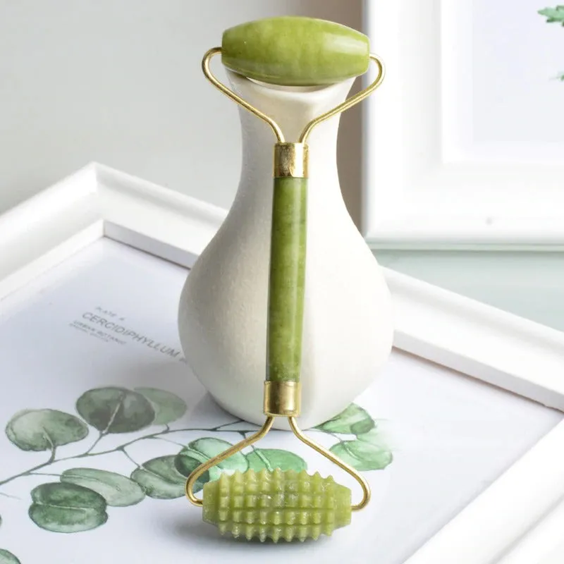 Jade Facial Roller Skin Natural Treatment Face Roller Facial Massager Serrate Double-Head Jade Massage Roller