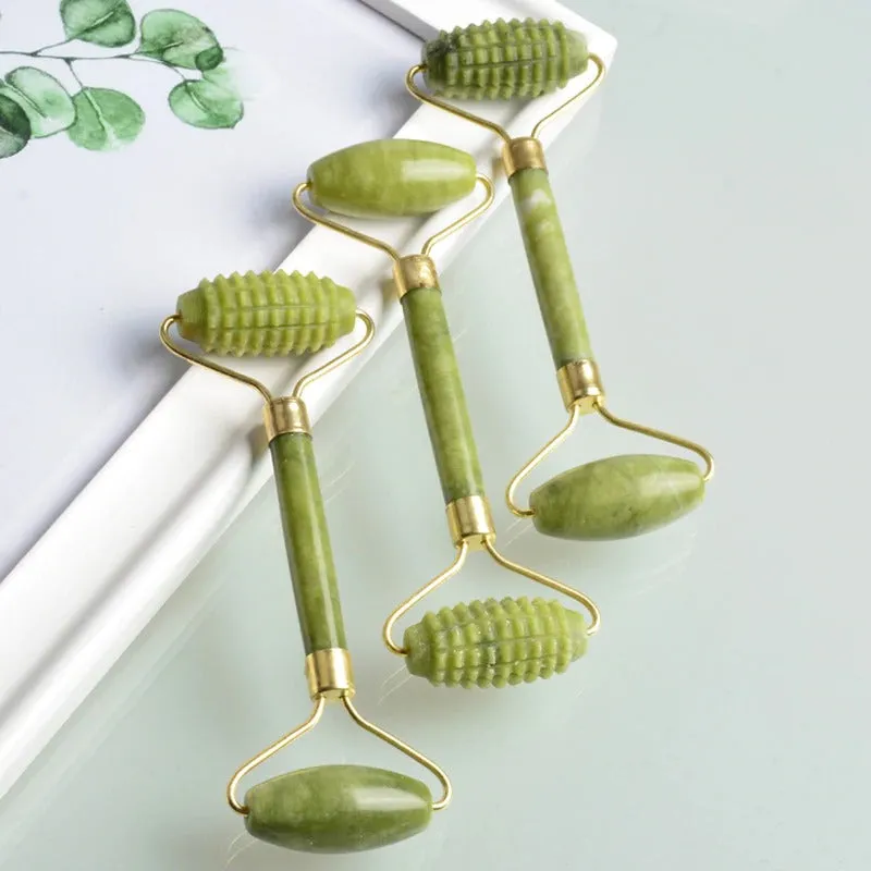 Jade Facial Roller Skin Natural Treatment Face Roller Facial Massager Serrate Double-Head Jade Massage Roller