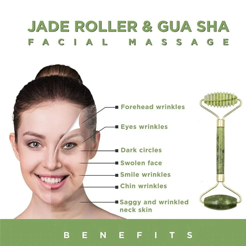 Jade Facial Roller Skin Natural Treatment Face Roller Facial Massager Serrate Double-Head Jade Massage Roller