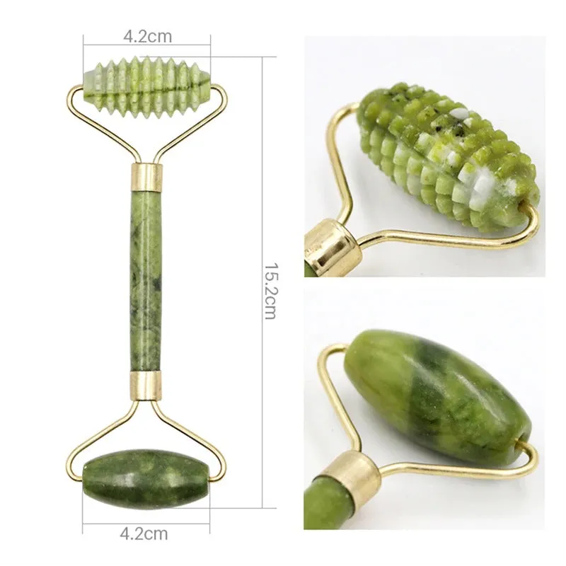 Jade Facial Roller Skin Natural Treatment Face Roller Facial Massager Serrate Double-Head Jade Massage Roller