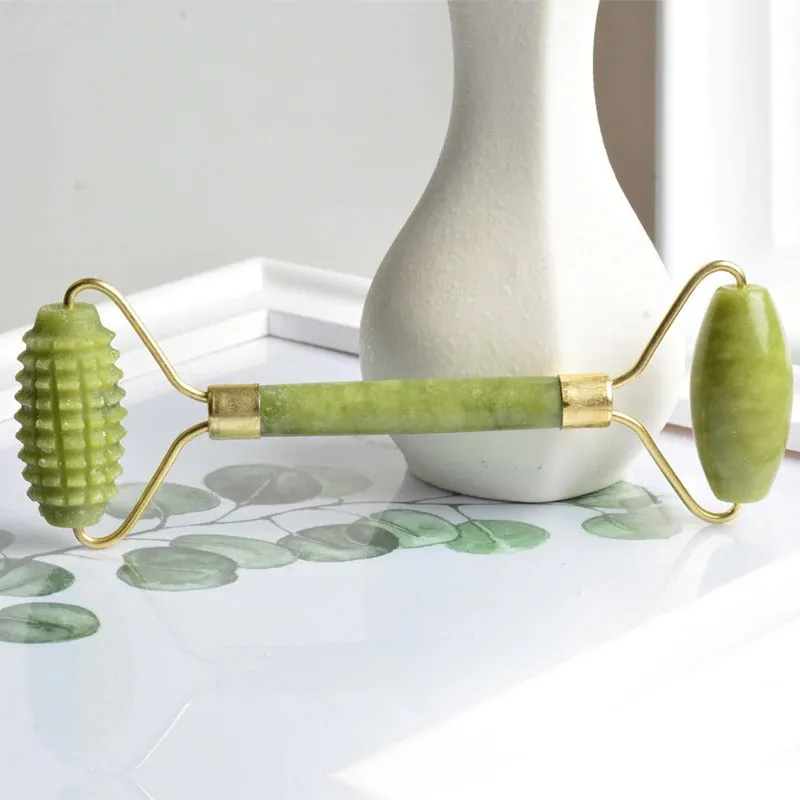 Jade Facial Roller Skin Natural Treatment Face Roller Facial Massager Serrate Double-Head Jade Massage Roller