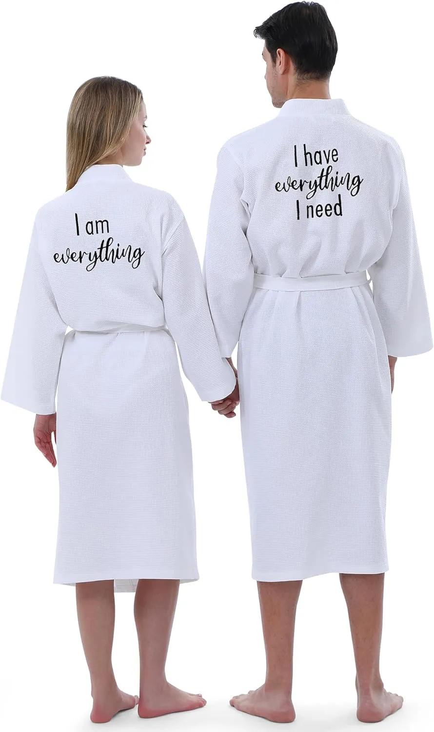 Jecery 2 Pack His and Hers Robes Gifts Cotton Waffle Kimono Embroidered Matching Robes Party Anniversary Wedding
