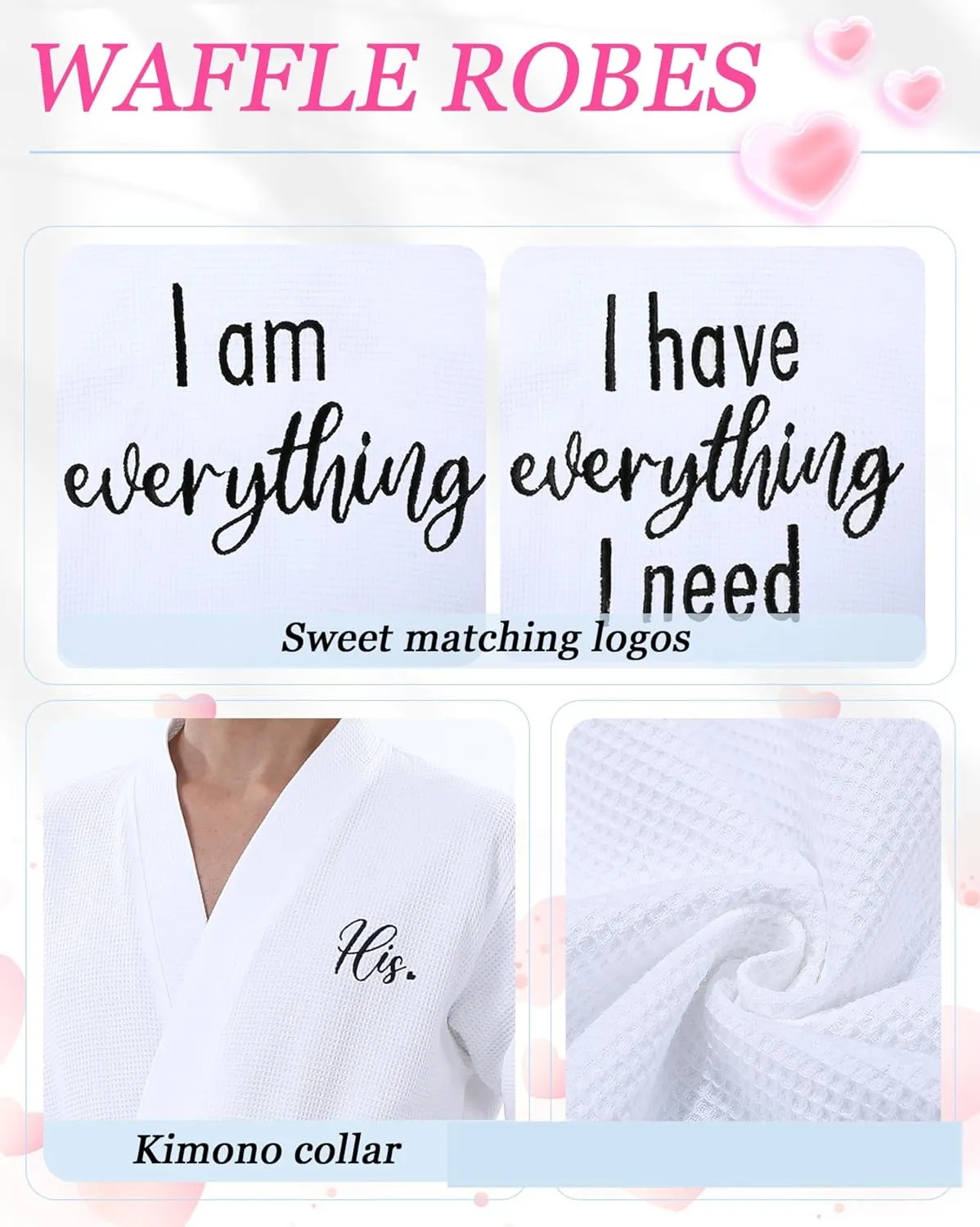 Jecery 2 Pack His and Hers Robes Gifts Cotton Waffle Kimono Embroidered Matching Robes Party Anniversary Wedding