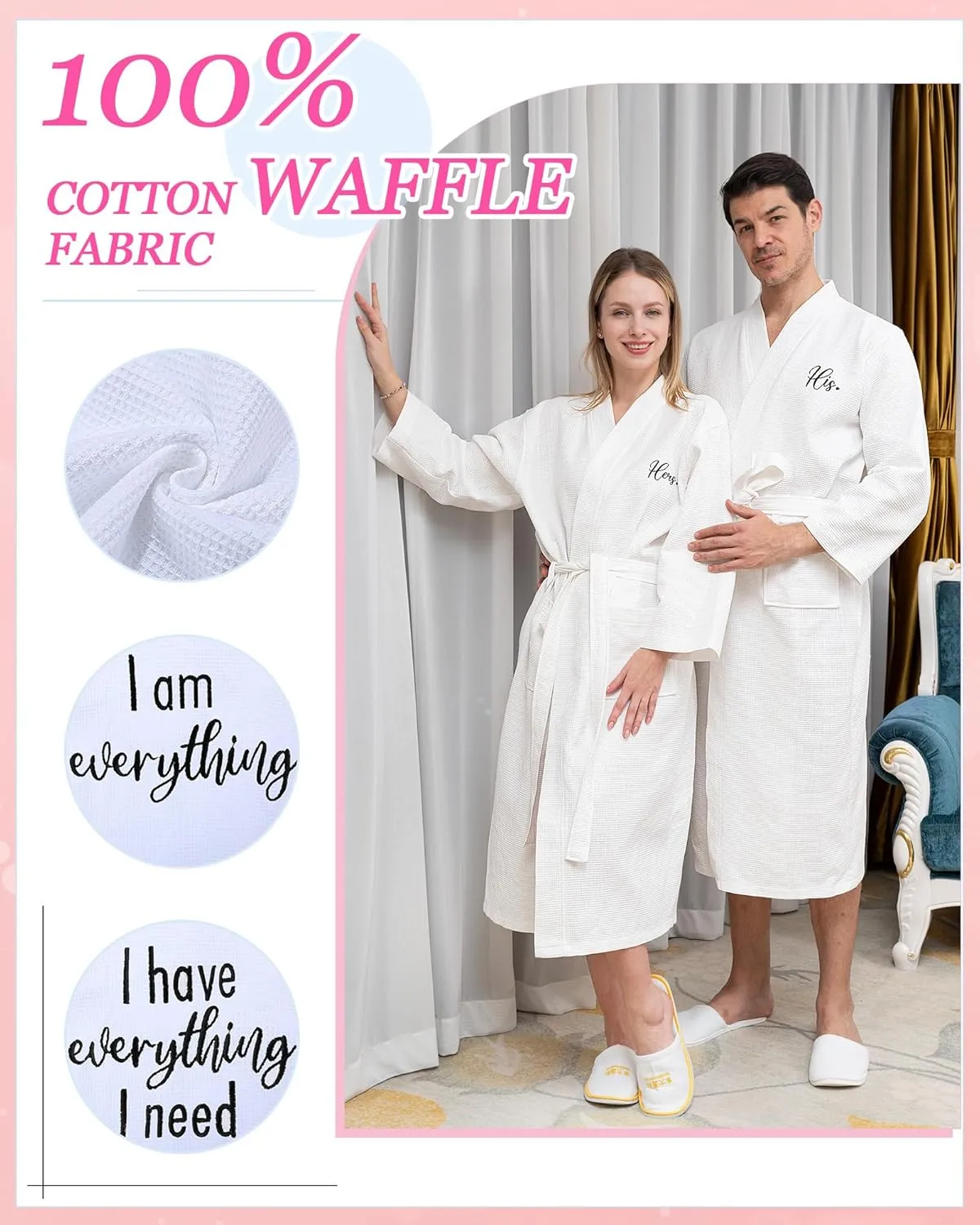 Jecery 2 Pack His and Hers Robes Gifts Cotton Waffle Kimono Embroidered Matching Robes Party Anniversary Wedding