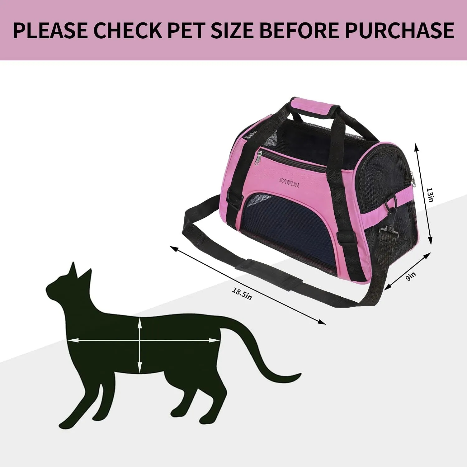 JMOON Cat Carrier Soft-Sided Airline Approved Pet Carrier Bag,Pet Travel Carrier for Cats,Dogs Puppy Comfort Portable Foldable Pet Bag (Medium, Pink)