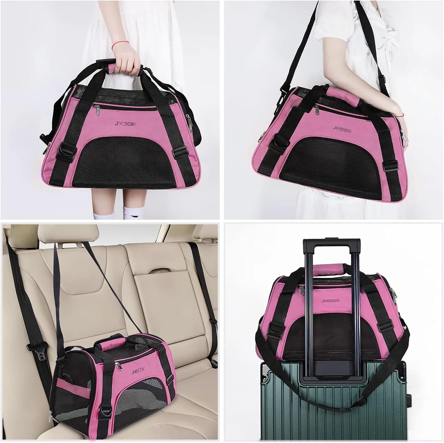 JMOON Cat Carrier Soft-Sided Airline Approved Pet Carrier Bag,Pet Travel Carrier for Cats,Dogs Puppy Comfort Portable Foldable Pet Bag (Medium, Pink)