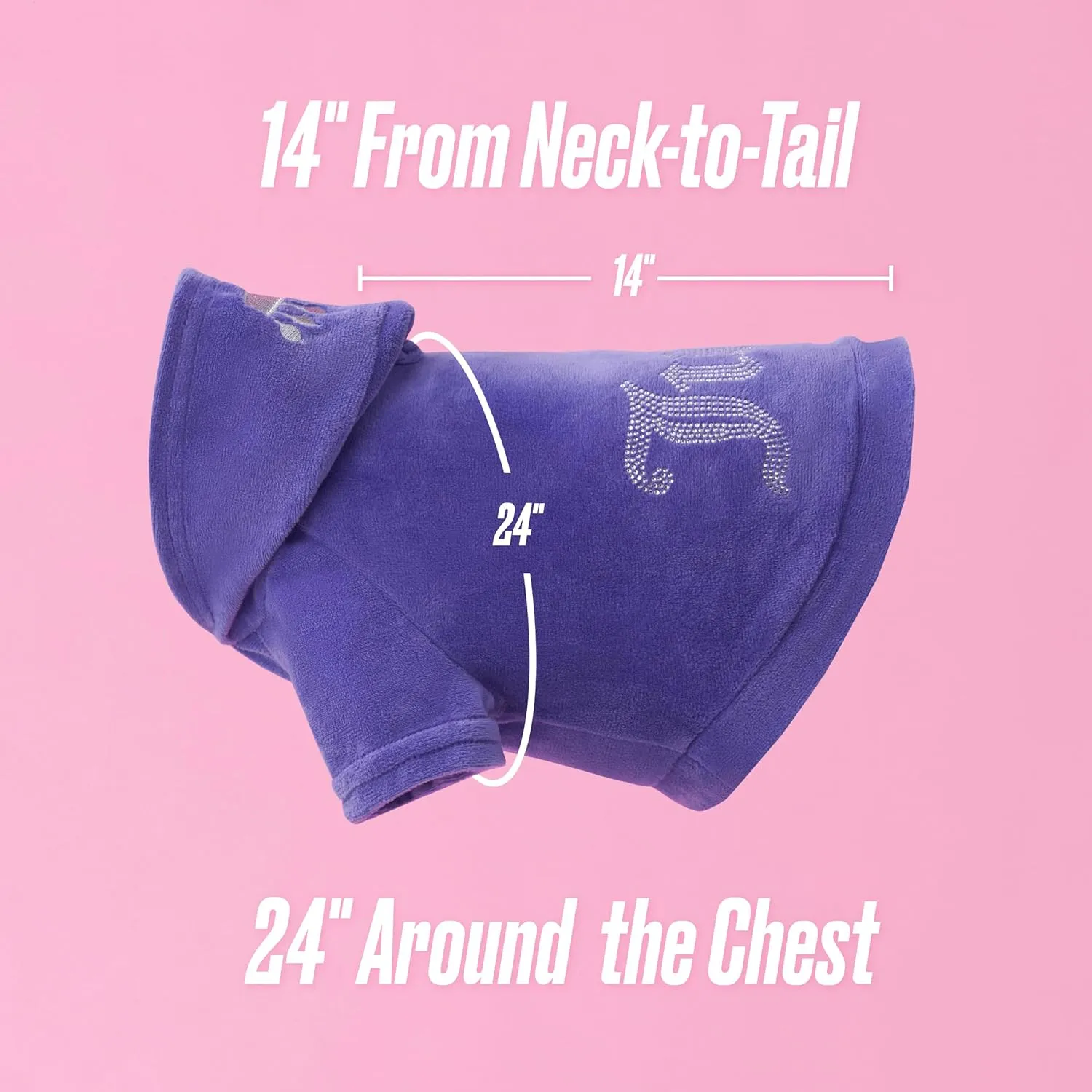 Juicy Couture Bling Velour Pet Hoodie - Royal Purple - M/L (7-12 lbs.) - Pet Hoodies for Small Dogs or Cats