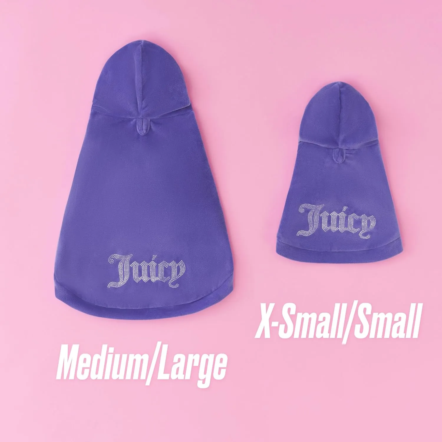 Juicy Couture Bling Velour Pet Hoodie - Royal Purple - M/L (7-12 lbs.) - Pet Hoodies for Small Dogs or Cats