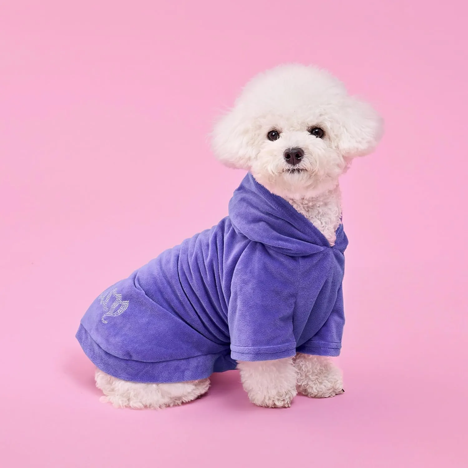 Juicy Couture Bling Velour Pet Hoodie - Royal Purple - M/L (7-12 lbs.) - Pet Hoodies for Small Dogs or Cats