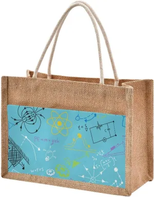 Jute Tote Burlap Bag Blue Physics Formula Scientific Diagram Blackboard Gift Bag Women DIY Work Grocery Storage Bag
