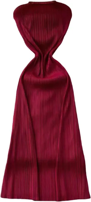 JYHBHMZG Women's Summer Slimming Semi-High Neck Slim-Fit Shoulder-Wrap Pleated Minimalist Long Dress