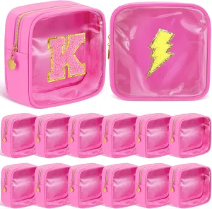 Kacctyen 12 Pcs Mini Makeup Bag Nylon Small Pouch for Purse Mini Square Nylon Pouch with Zipper Small Cosmetic Travel Makeup Bag Purse Organizer for Women (Pink Color,Translucent)