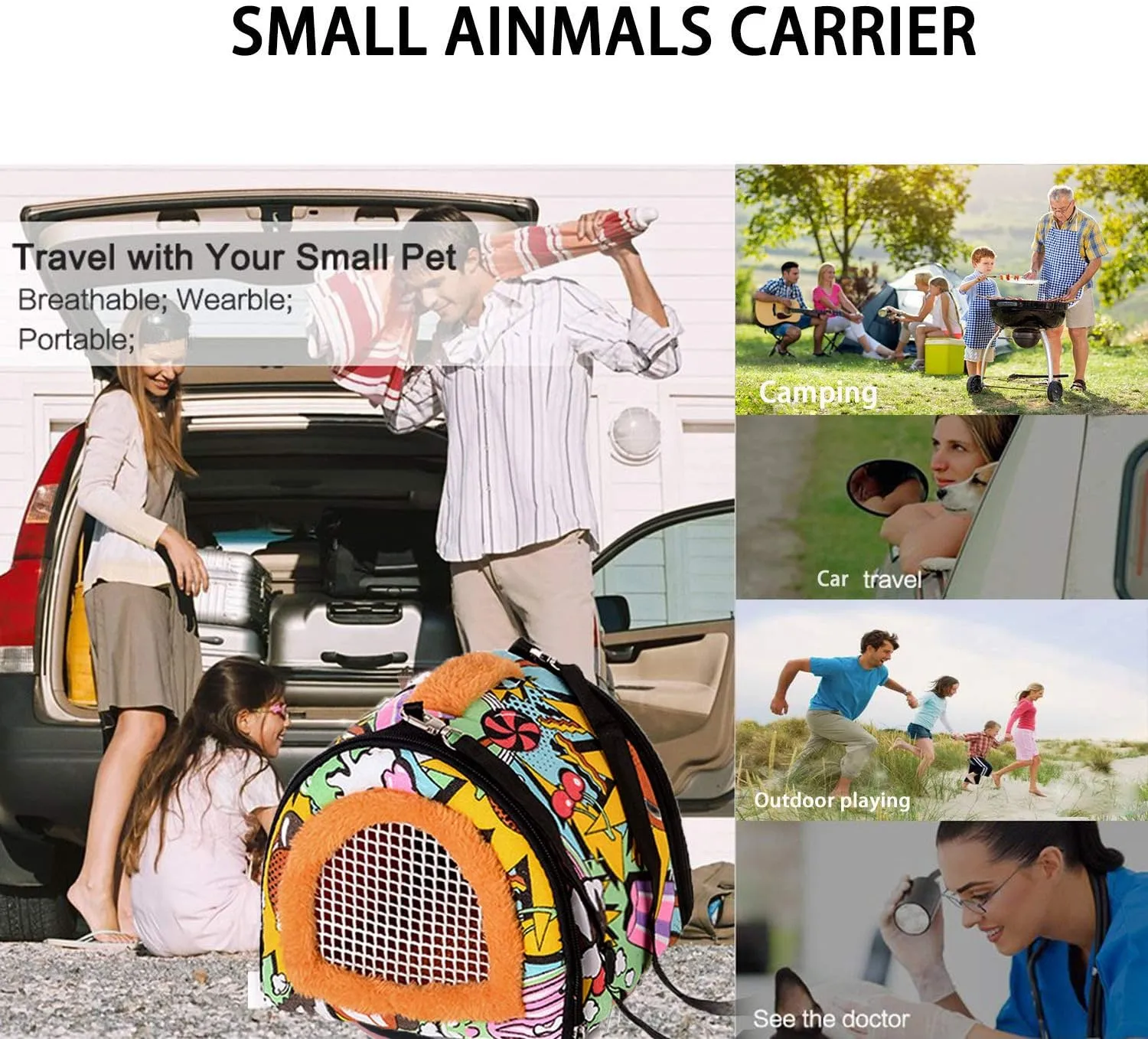 KAMEIOU Pet Small Animals Hedgehog Rat Small Guinea Pig Carrier Bag with Detachable Strap Double Zipper Travel Guinea Pig Rat Chinchillas Hamster Hedgehog Carriers Sling Handbag for Small Animals