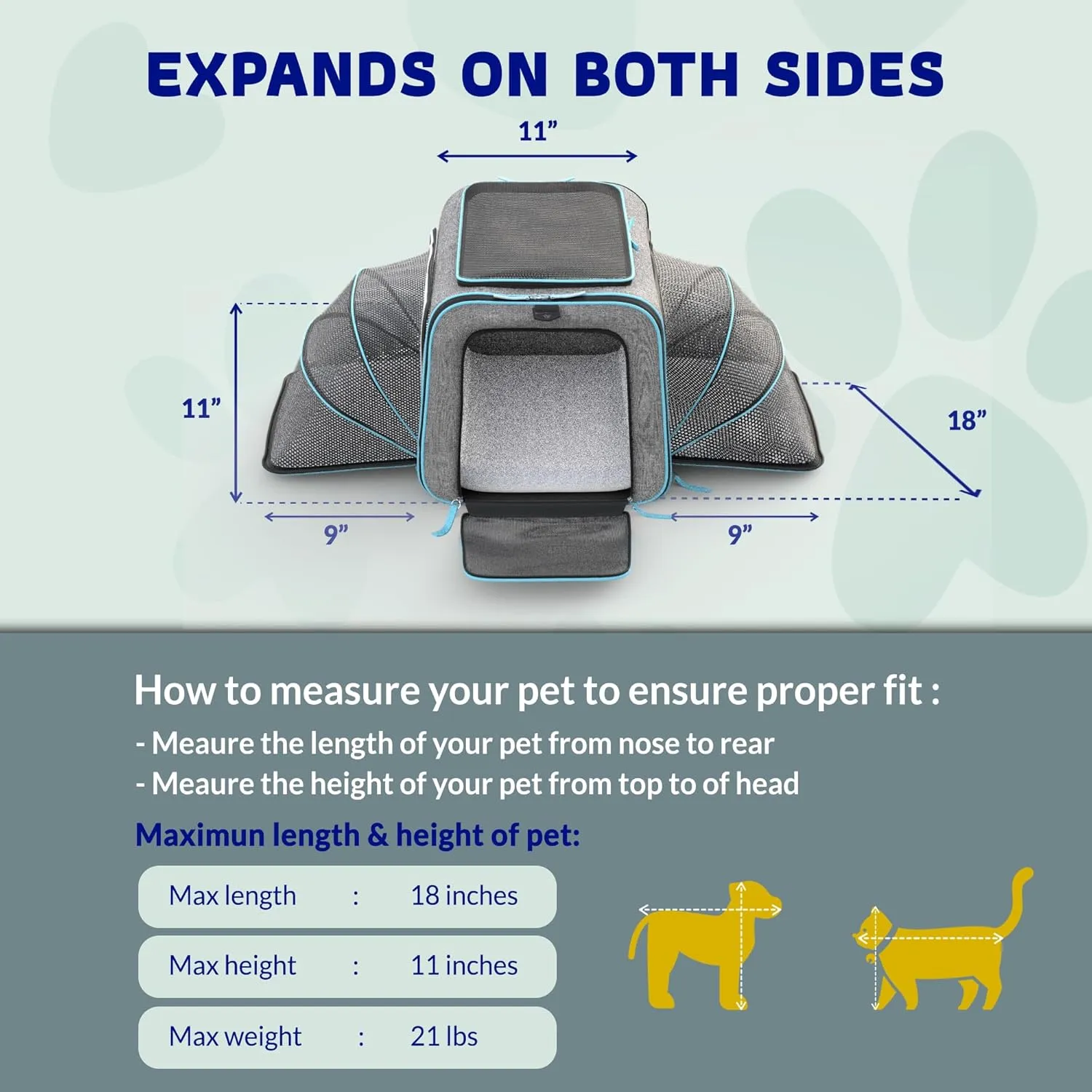 Katziela Rolling Rover Airline Compliant Expandable Premium Pet Carrier 6-Wheeled Baseboard Telescopic Handle Two-Sided Expandable Rolling Carrier Designed (Gray- Blue Piping)