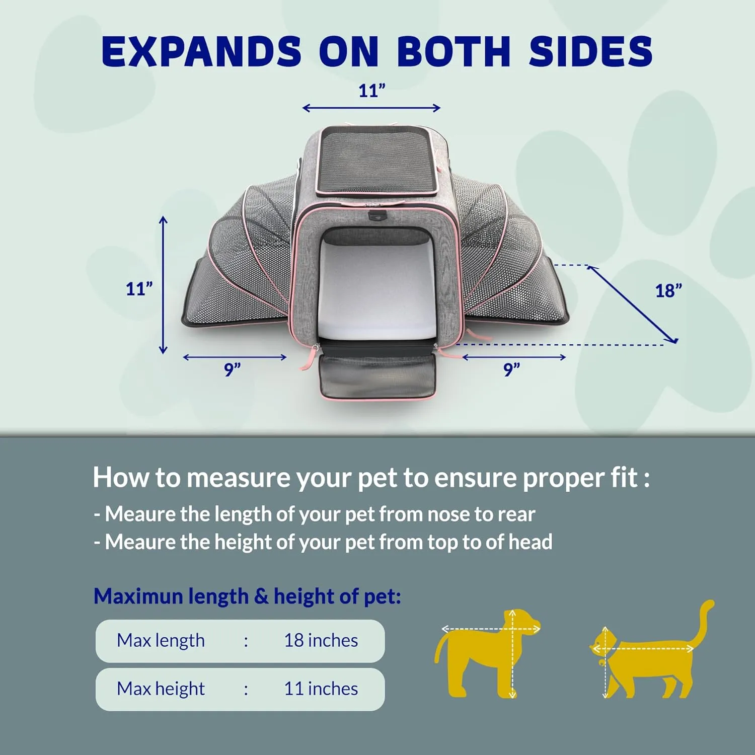 Katziela Rolling Rover Airline Compliant Expandable Premium Pet Carrier 6-Wheeled Baseboard Telescopic Handle Two-Sided Expandable Rolling Carrier Designed (Gray- Pink Piping)