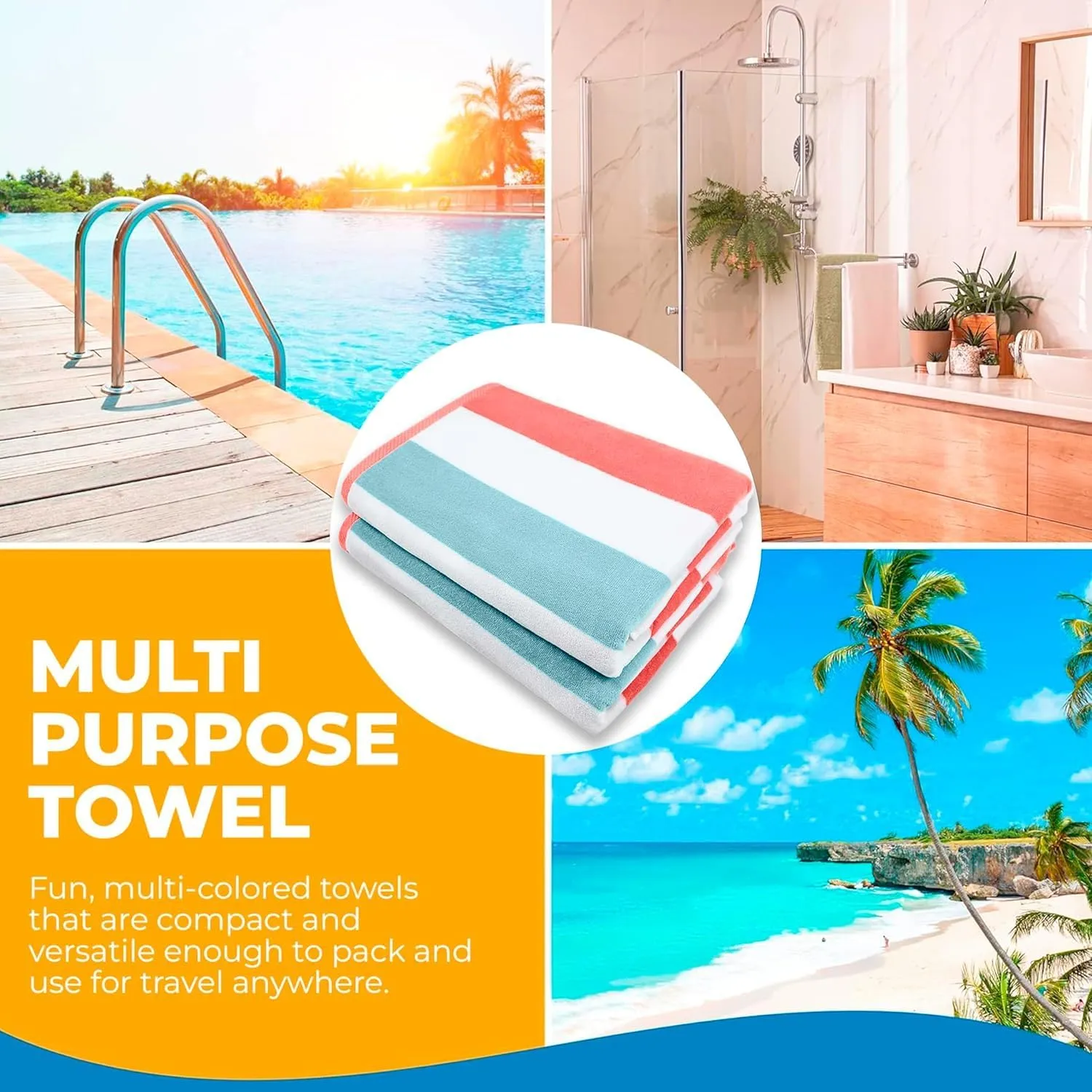 Kaufman - Soft Oversized | 35" x 70" Velour Tonal Striped Beach Towels | Absorbent, Quick-Drying | 100% Cotton Thick Beach Towels (COR-SEA)